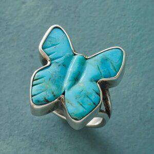 Carved Turquoise Butterfly Ring 925 Sterling